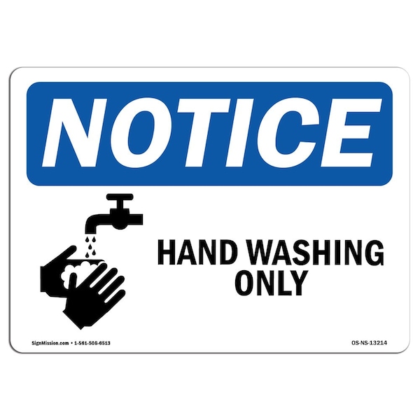 OSHA Sign, Hand Washing, 24in X 18in Rigid Plastic, 18" W, 24" L, Landscape, OS-NS-P-1824-L-13214